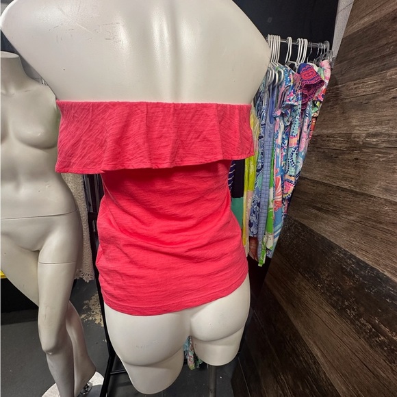 Lilly Pulitzer Pima Cotton Ruffled Halter Tube Top Coral Pink Blouse - Picture 3 of 8